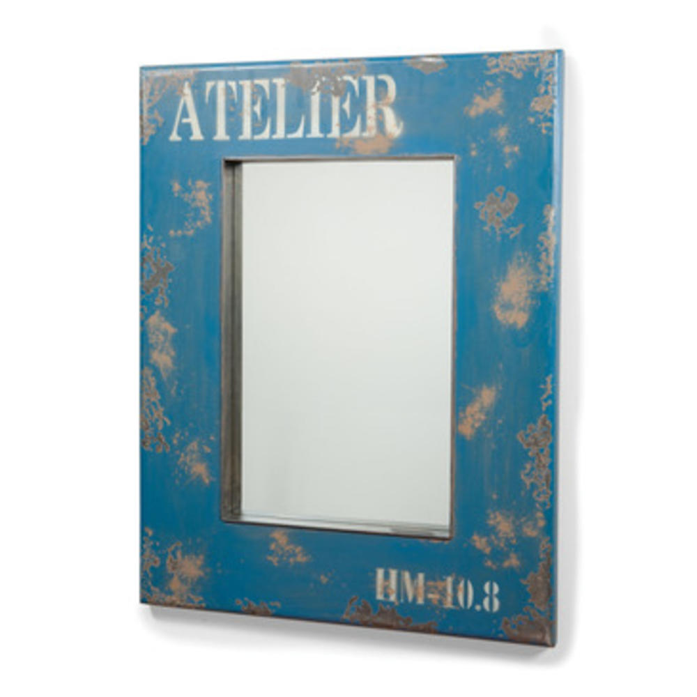 Moe's Home Collection Moes Home Distressed Rectangular Mirror in Blue