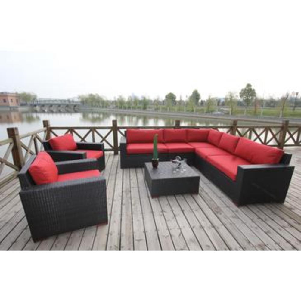 Bellini Home and Gardens Bellini Bali 8- Piece Conversation Sectional Seating in Dura-Fast Red Olefin
