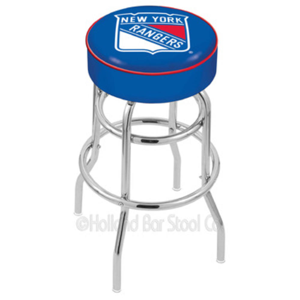 Holland Bar Stool L7C1 - 4 Inch New York Rangers Cushion Seat w/ Double-Ring Chrome Base Swivel Bar Stool 30 Inch
