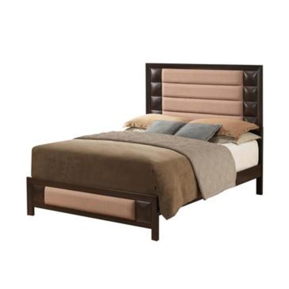 Global Furniture Sofia Upholstered Platform Bed in Brown Leather & Fabric King