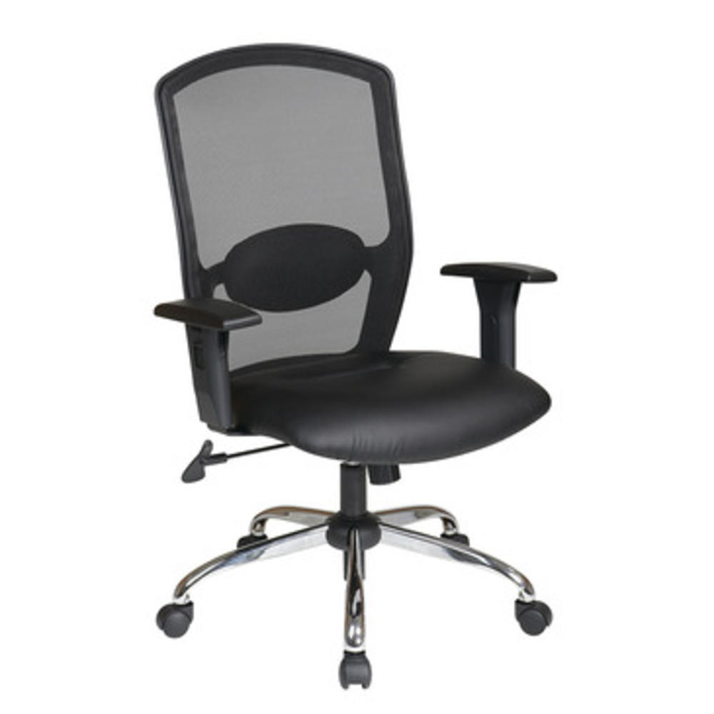 Office Star Work Smart Ventilated Seating Screen Back Chair w/ Leather Seat