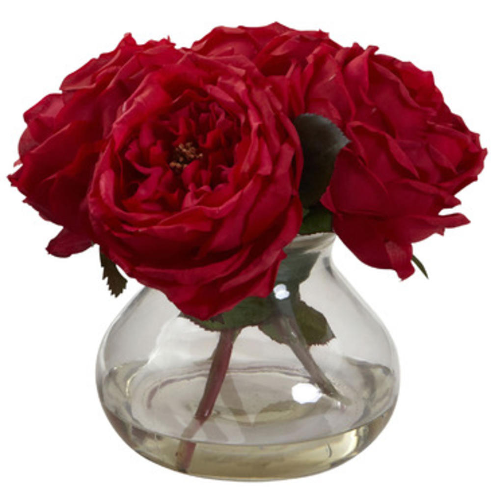 Nearly Natural Fancy Rose With Vase In Red