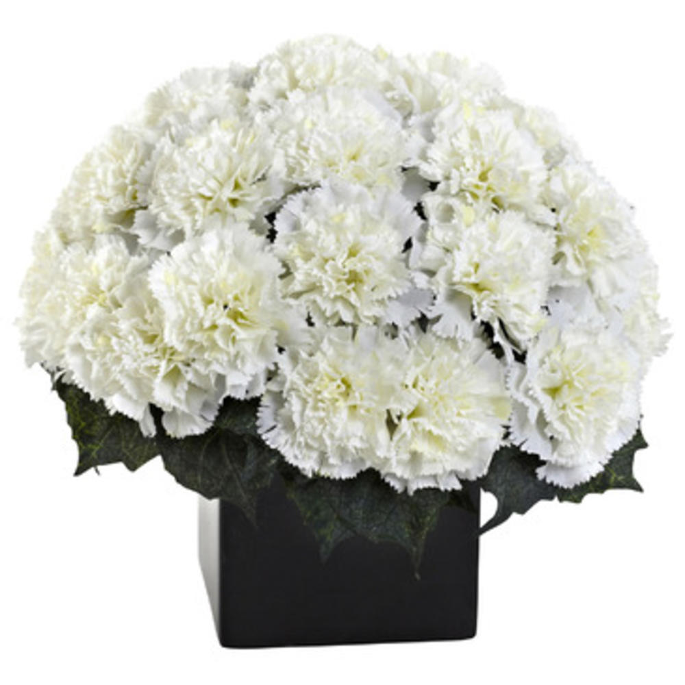 Nearly Natural Carnation Arrangement With Vase In Cream
