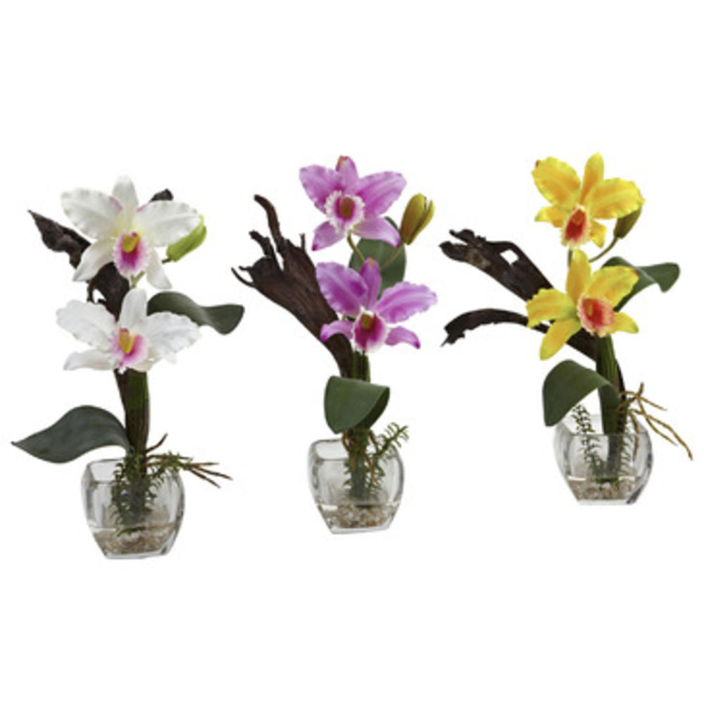 Nearly Natural Mini Cattleya Orchid Arrangement (Set of 3)