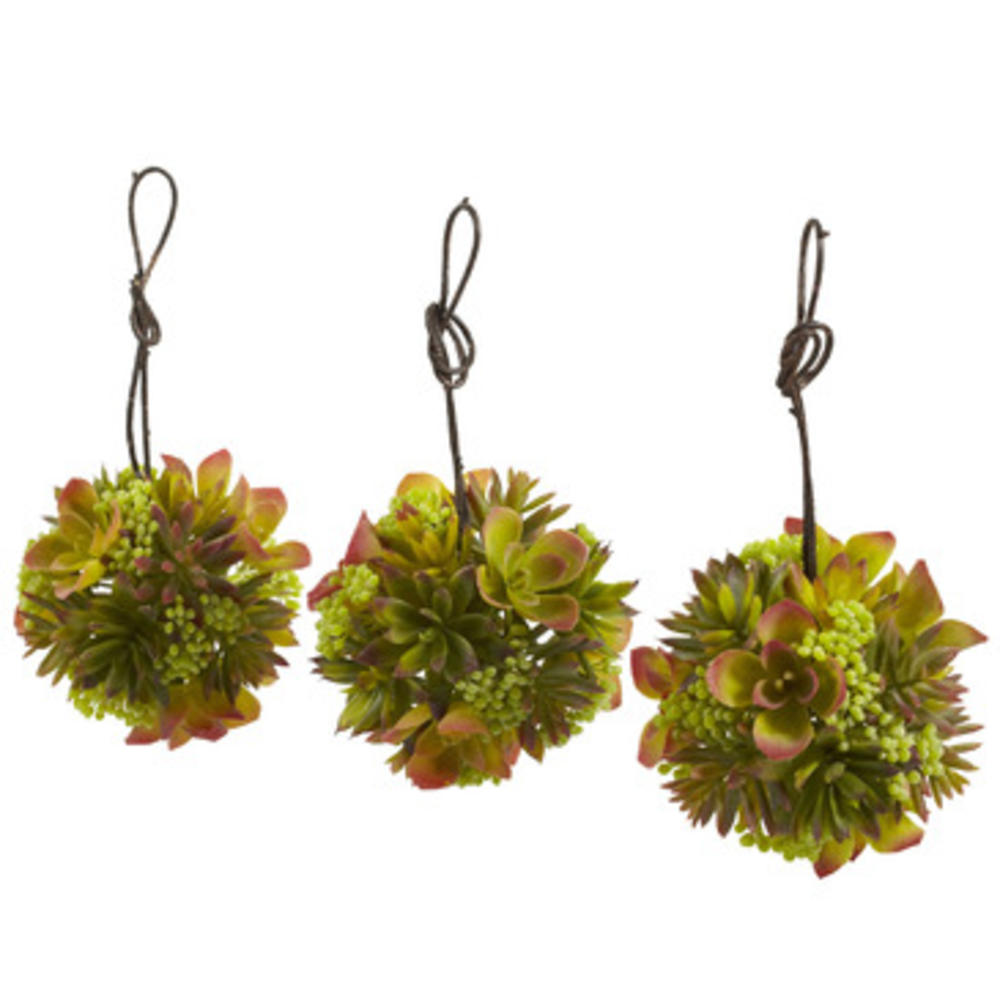 Nearly Natural 5" Mixed Succulent Hanging Ball (Set of 3)