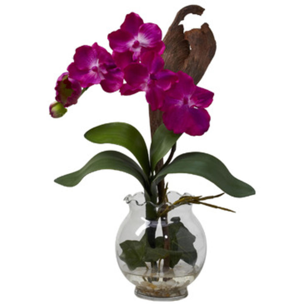 Nearly Natural Mini Vanda w/Fluted Vase Silk Flower Arrangement in Beauty
