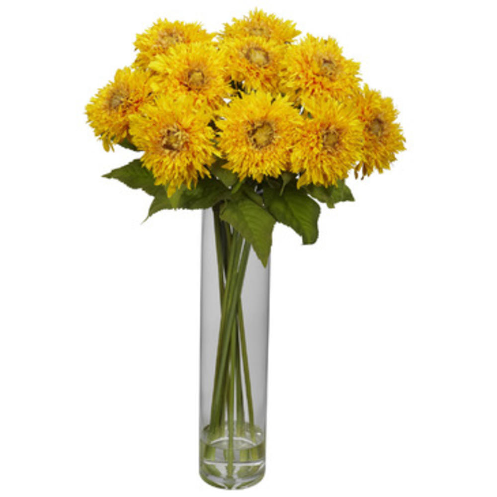 Nearly Natural Sunflower w/Cylinder Silk Flower Arrangement in Yellow