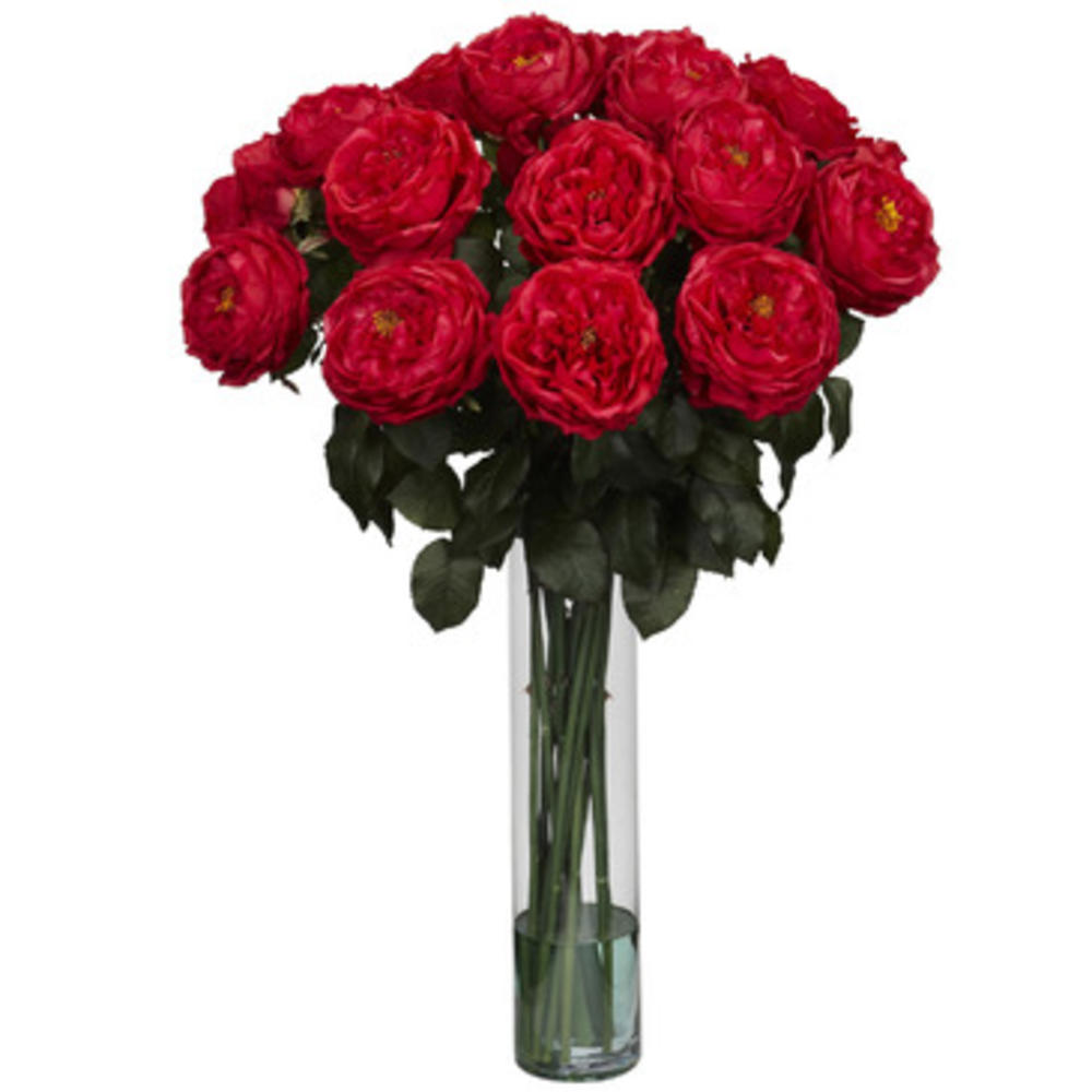 Nearly Natural Fancy Rose Silk Flower Arrangement in Red