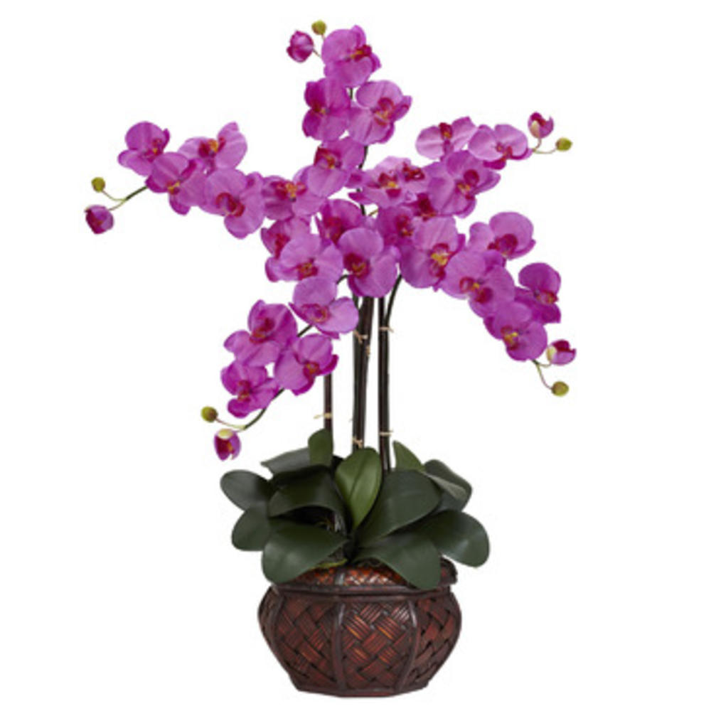 Nearly Natural Phalaenopsis w/Decorative Vase Silk Flower Arrangement in Orchid