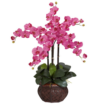 Nearly Natural Phalaenopsis w/Decorative Vase Silk Flower Arrangement in Dark Pink