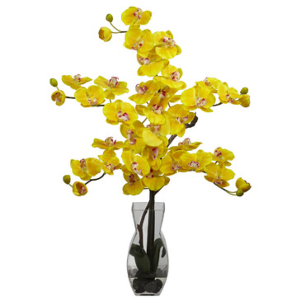 Nearly Natural Phalaenopsis w/Vase Silk Flower Arrangement in Yellow