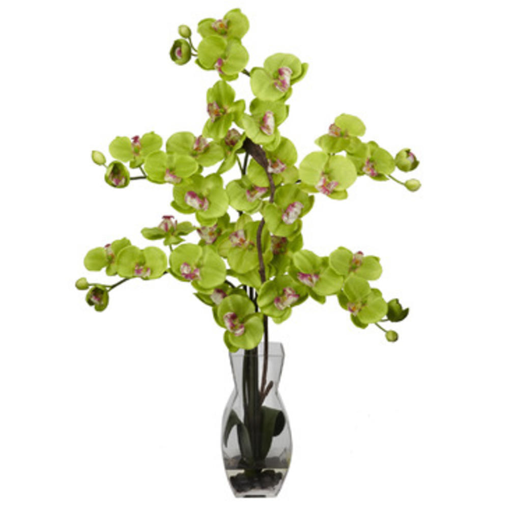 Nearly Natural Phalaenopsis w/Vase Silk Flower Arrangement in Green