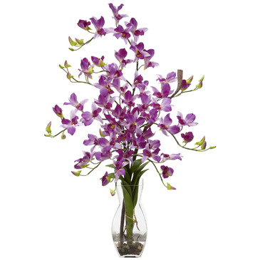 Nearly Natural Dendrobium w/Vase Silk Flower Arrangement in Purple