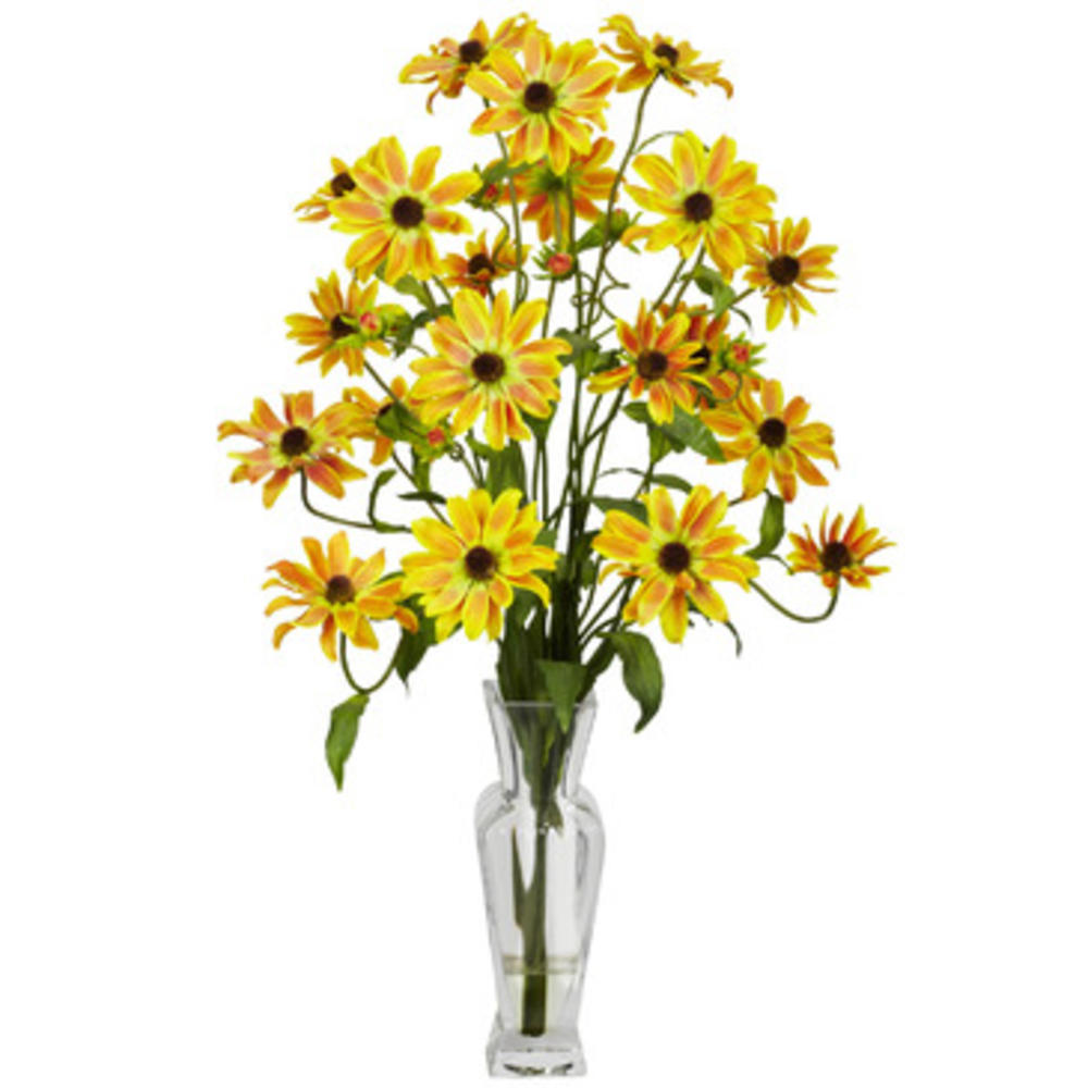 Nearly Natural Cosmos w/Vase Silk Flower Arrangement in Yellow