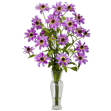 Nearly Natural Cosmos w/Vase Silk Flower Arrangement in Purple