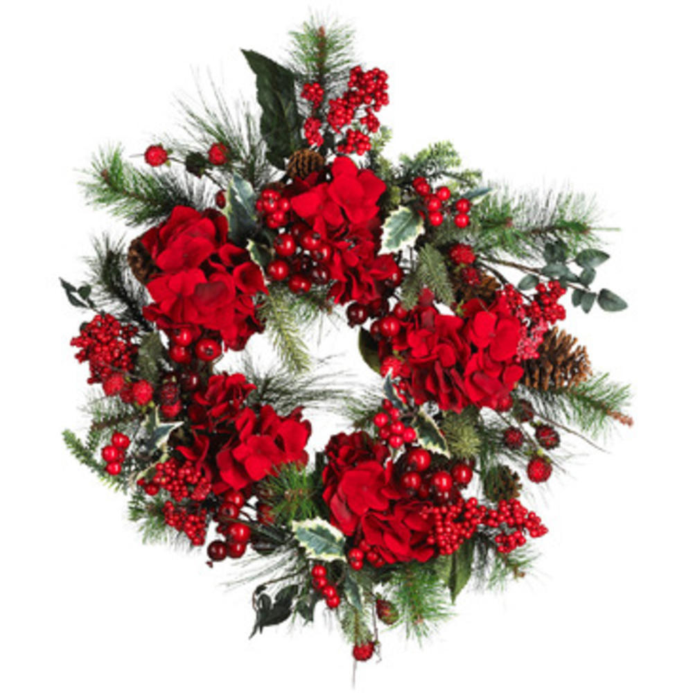 Nearly Natural 22" Hydrangea Holiday Wreath