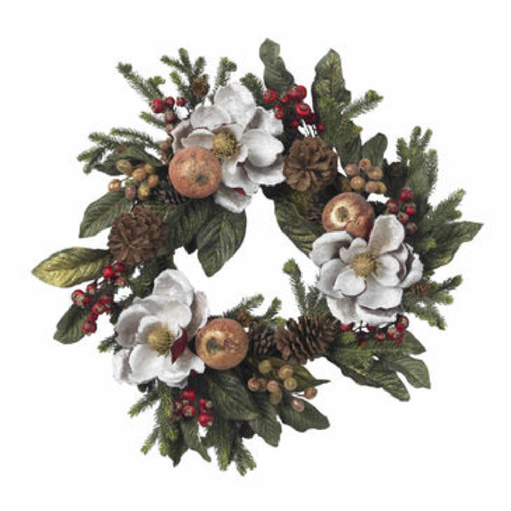 Nearly Natural 24" Magnolia Pinecone & Berry Wreath