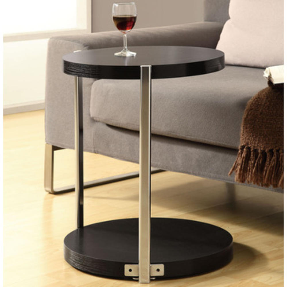 Monarch Specialties 3005 Round Accent Table in Chrome & Cappuccino