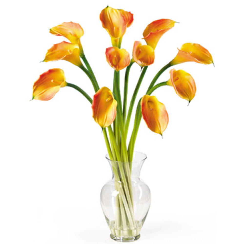 Nearly Natural Calla Lilly Liquid Illusion Silk Flower Arrangement in Yellow