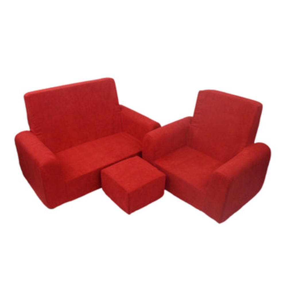 Fun Furnishings Fun Furnishing Sofa Chair and Ottoman Set Red Micro