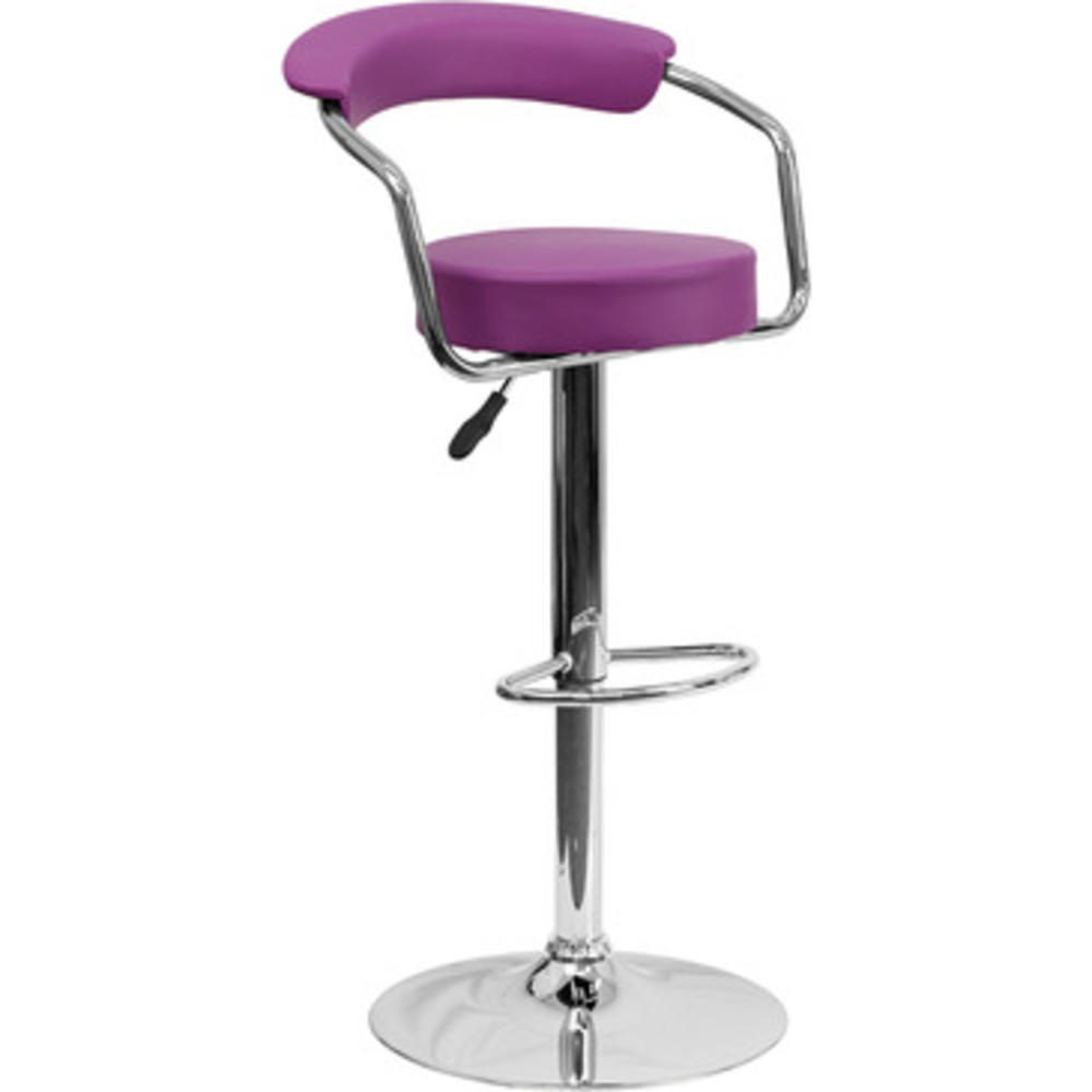 Flash Furniture Contemporary Purple Vinyl Adjustable Height Bar Stool w/ Arms & Chrome Base - C