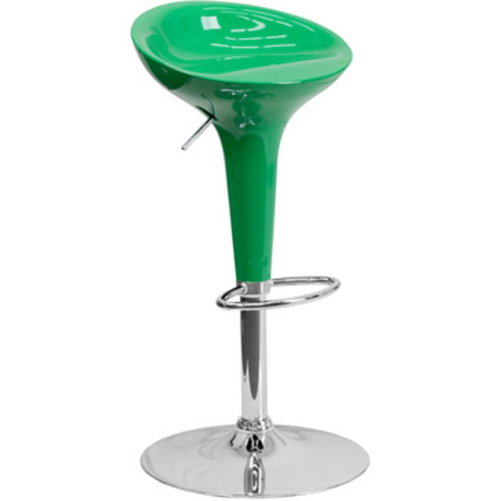 Flash Furniture Contemporary Green Plastic Adjustable Height Bar Stool w/ Chrome Base - CH-TC3-