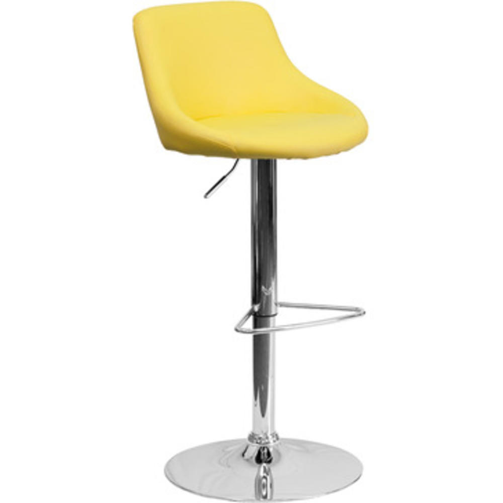 Flash Furniture Contemporary Yellow Vinyl Bucket Seat Adjustable Height Bar Stool w/ Chrome Base