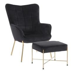 Lumisource Izzy Contemporary Lounge Chair and Ottoman Set in Gold Metal and Black Velvet F