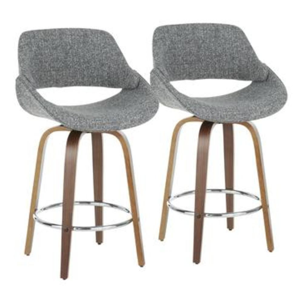 Lumisource Fabrico Mid-Century Modern Counter Stool in Walnut and Grey Noise Fabric - Set of