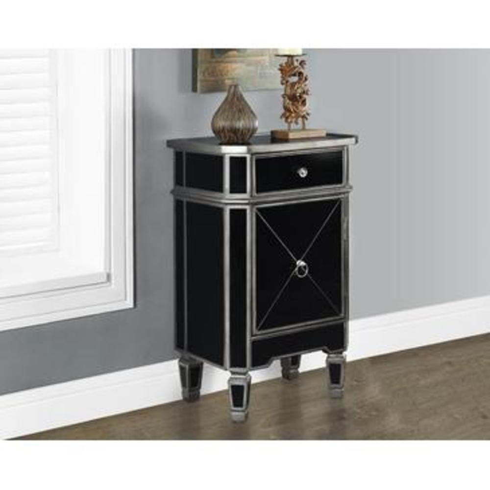 Monarch Specialties Brushed Charcoal Grey Black Mirrored Accent Table I 3708