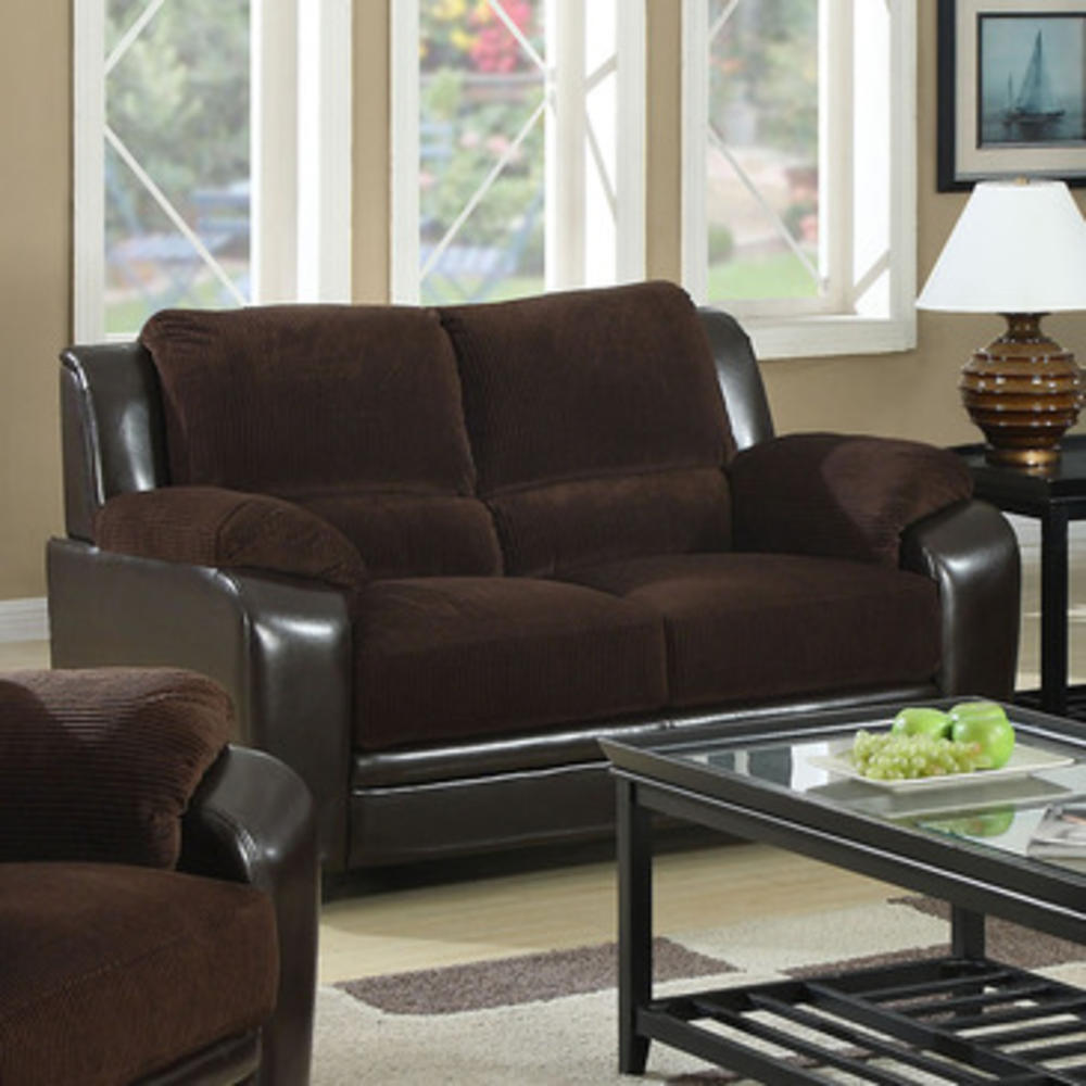 Monarch Specialties I 8902BR Chocolate Corduroy / Brown Leather-Look Loveseat