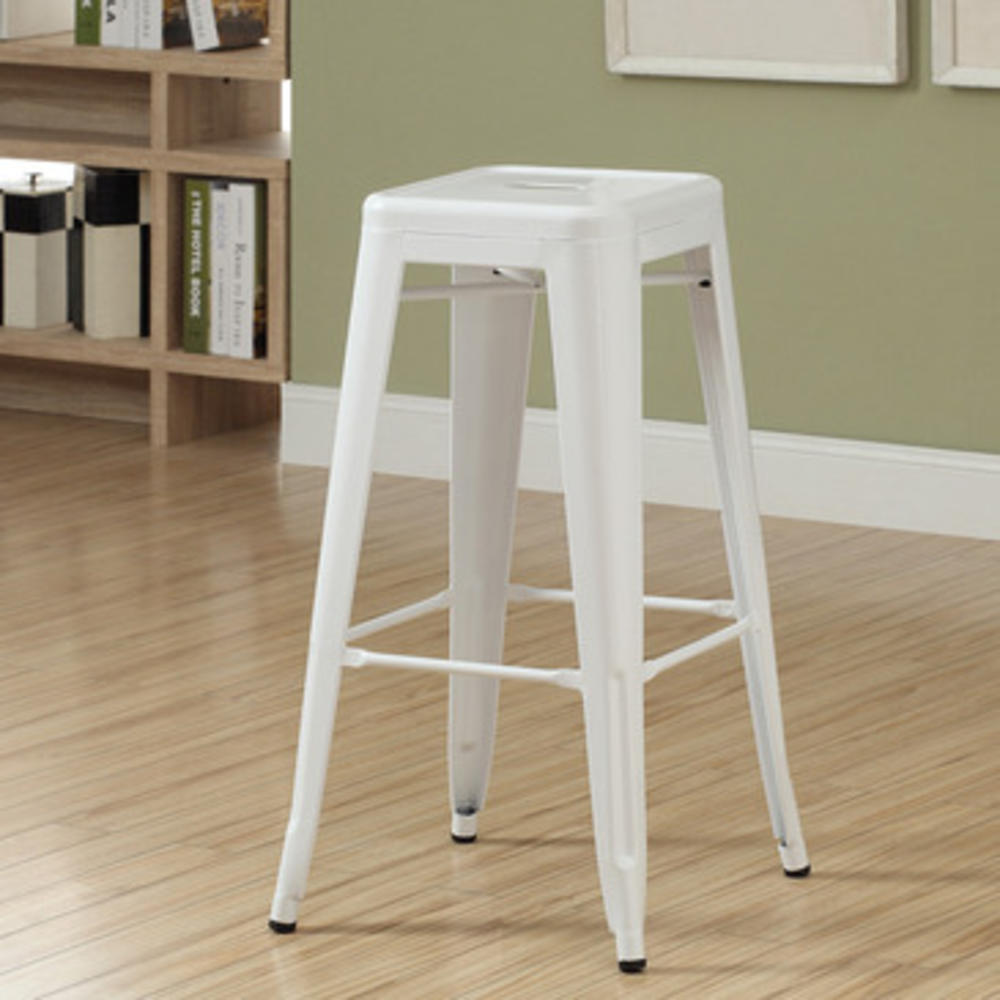 Monarch Specialties I 2400 White Glossy Metal 30 Inch Cafe Barstool [Set of 2]