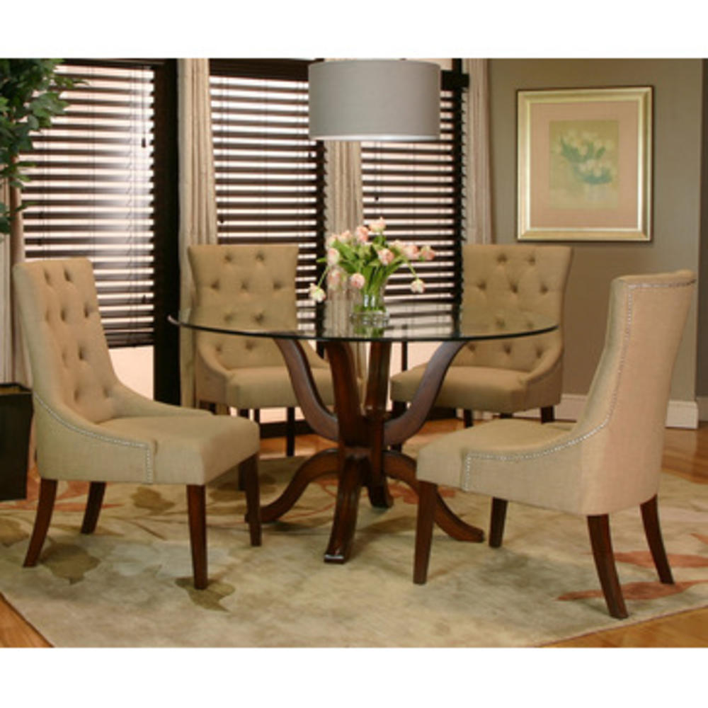 Cramco Sonnet 5 Piece Round Double OG Top Dining Room Set w/ Essence Camel Chairs