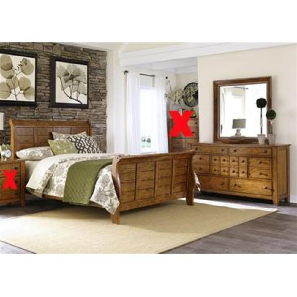 Liberty Furniture Grandpa's Cabin Sleigh Bed & Dresser & Mirror in Aged Oak Finish