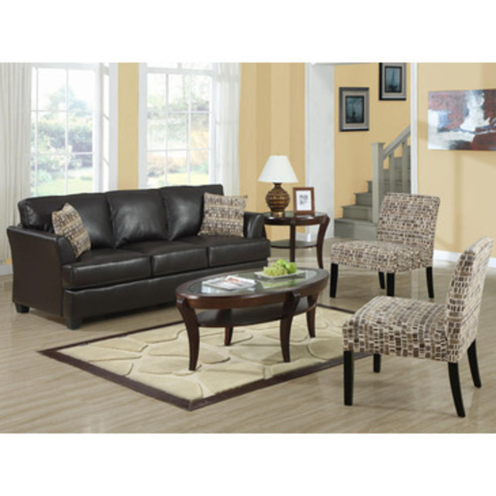 Monarch Specialties 8973CB 3 Piece Living Room Set w/ 2 Accent Chairs in Chocolate Brown Leather