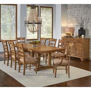 A America Furniture Bennett 10 Piece Trestle Dining Room Set W Upholstered Chairs In Smoky Quartz