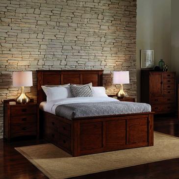A-America Furniture Mission Hill 4 Piece Captains Bedroom Set w/Door Chest in Harvest