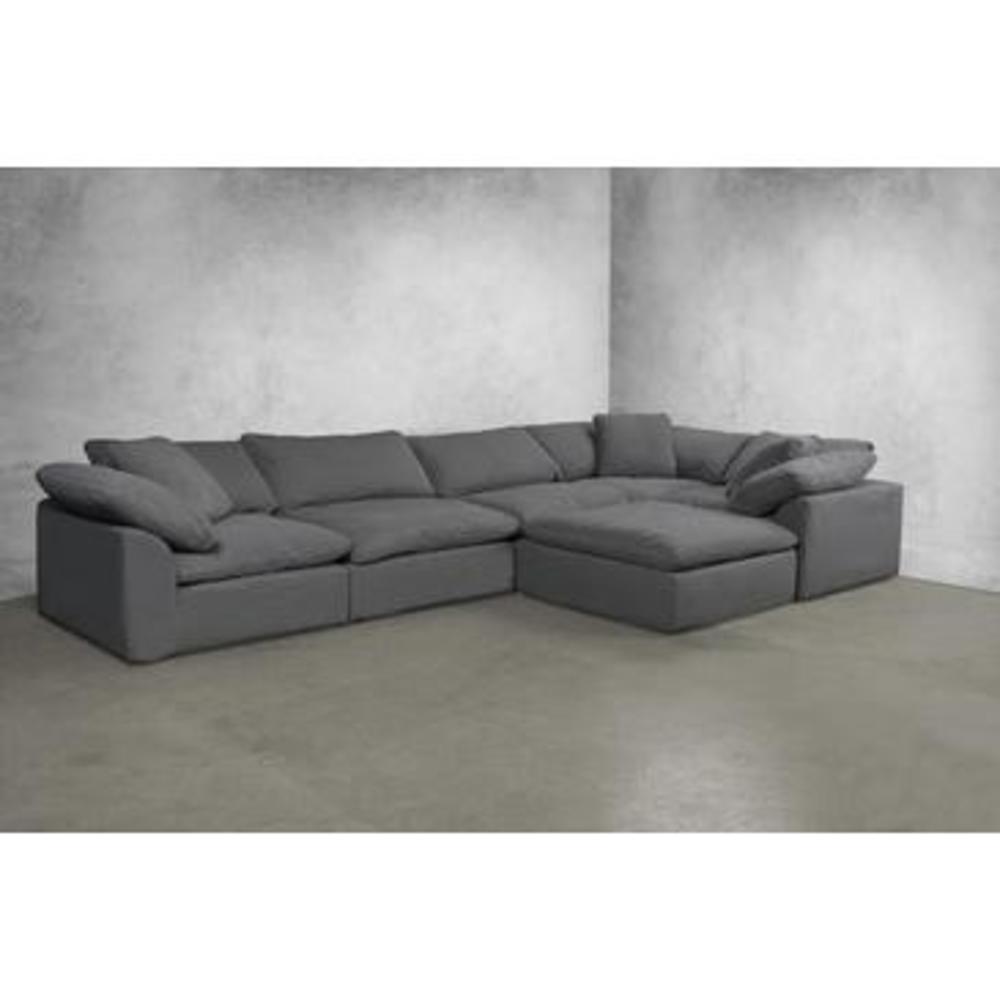 Sunset Trading Cloud Puff 6 Piece Slipcovered Modular Large L Shaped Sectional Sofa w/Ottoman -
