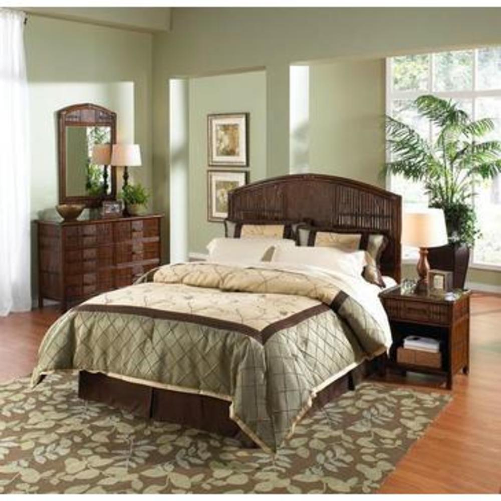 Hospitality Rattan Polynesian 4 Piece Queen Bedroom Set In Antique Finish