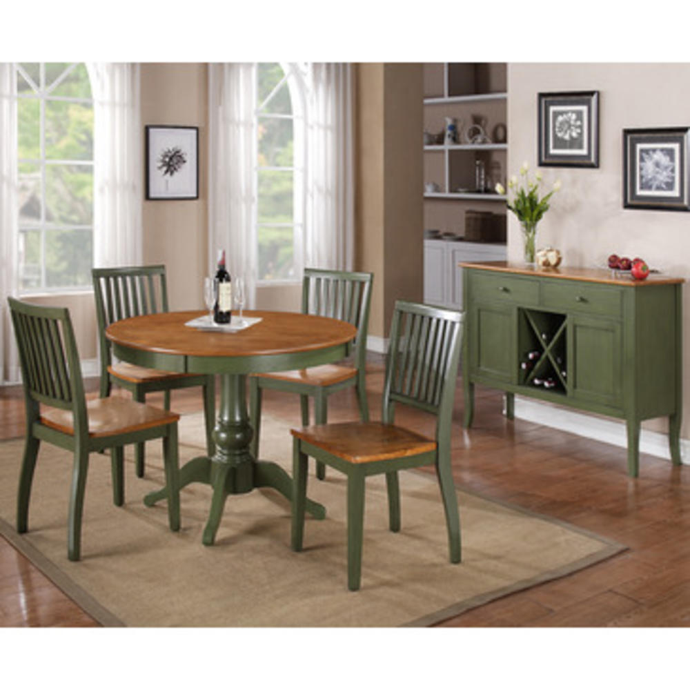 Steve Silver Candice 6 Piece Round Dining Room Set in Oak & Green