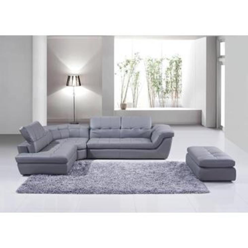 J&M Furniture J&M 397 2 Piece Italian Leather Sectional And Ottoman Set In Grey