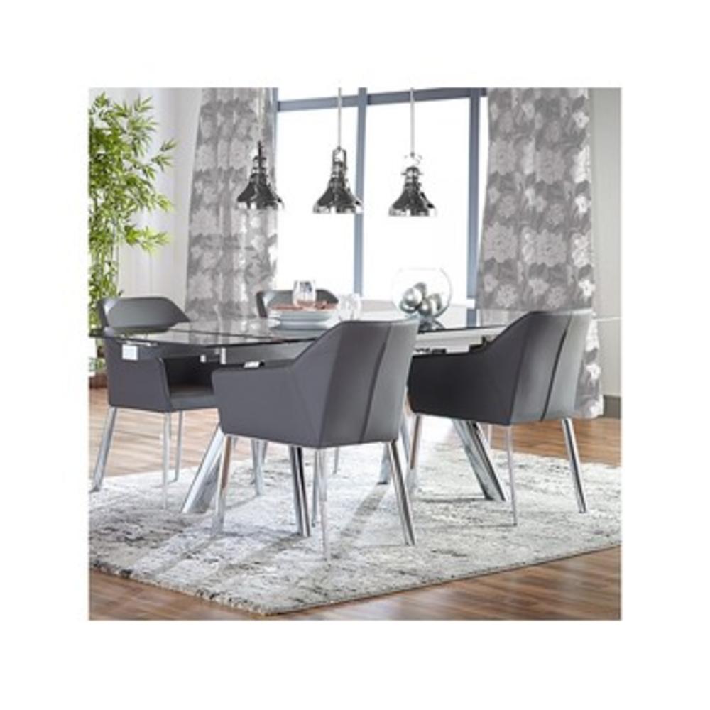 Euro Style Eagan 5 Piece Extension Dining Room Set w/Smoked Gray Tempered Glass Top & Chrome