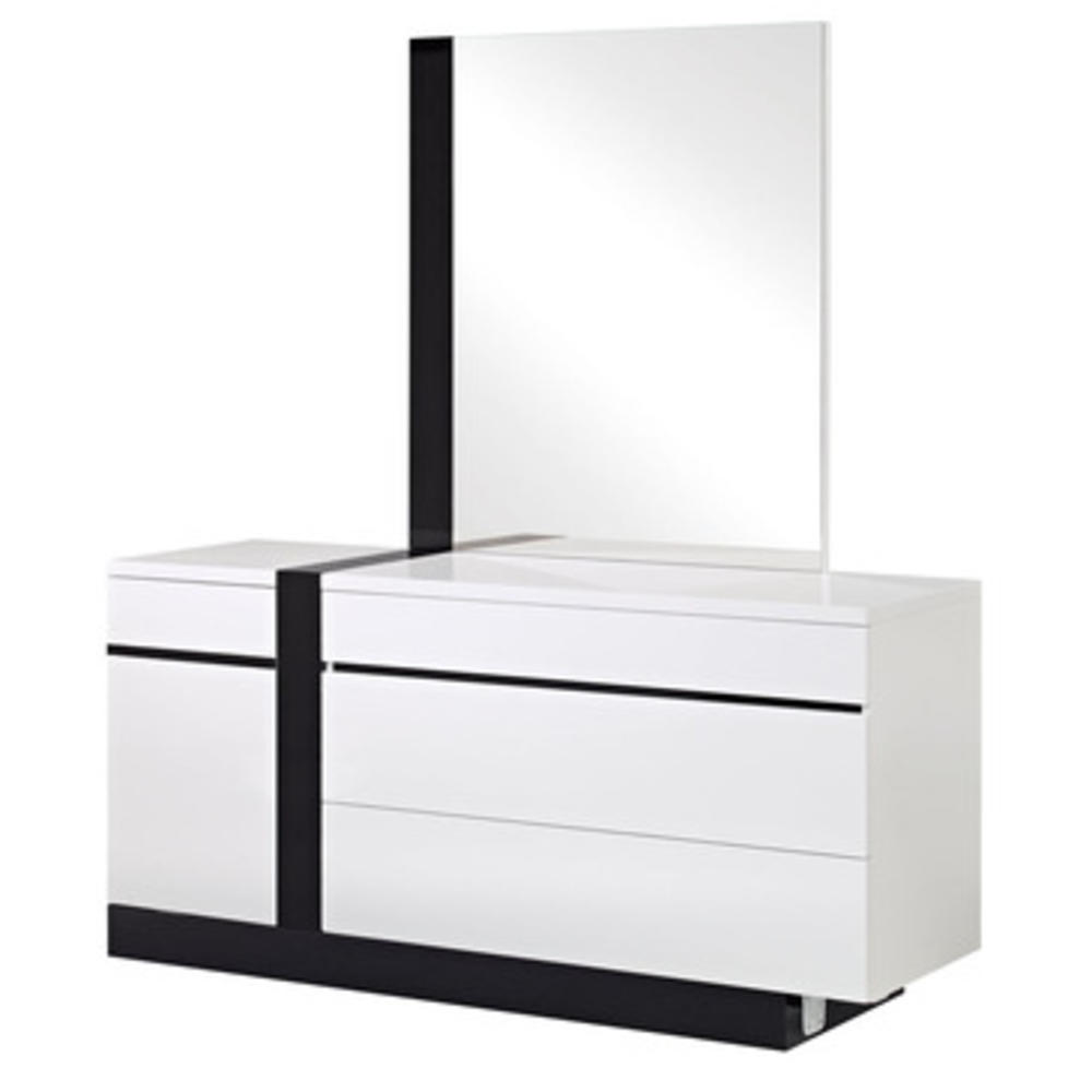 Global Furniture Global USA Trinity 4 Drawer Dresser w/ Mirror in White & Glossy Black