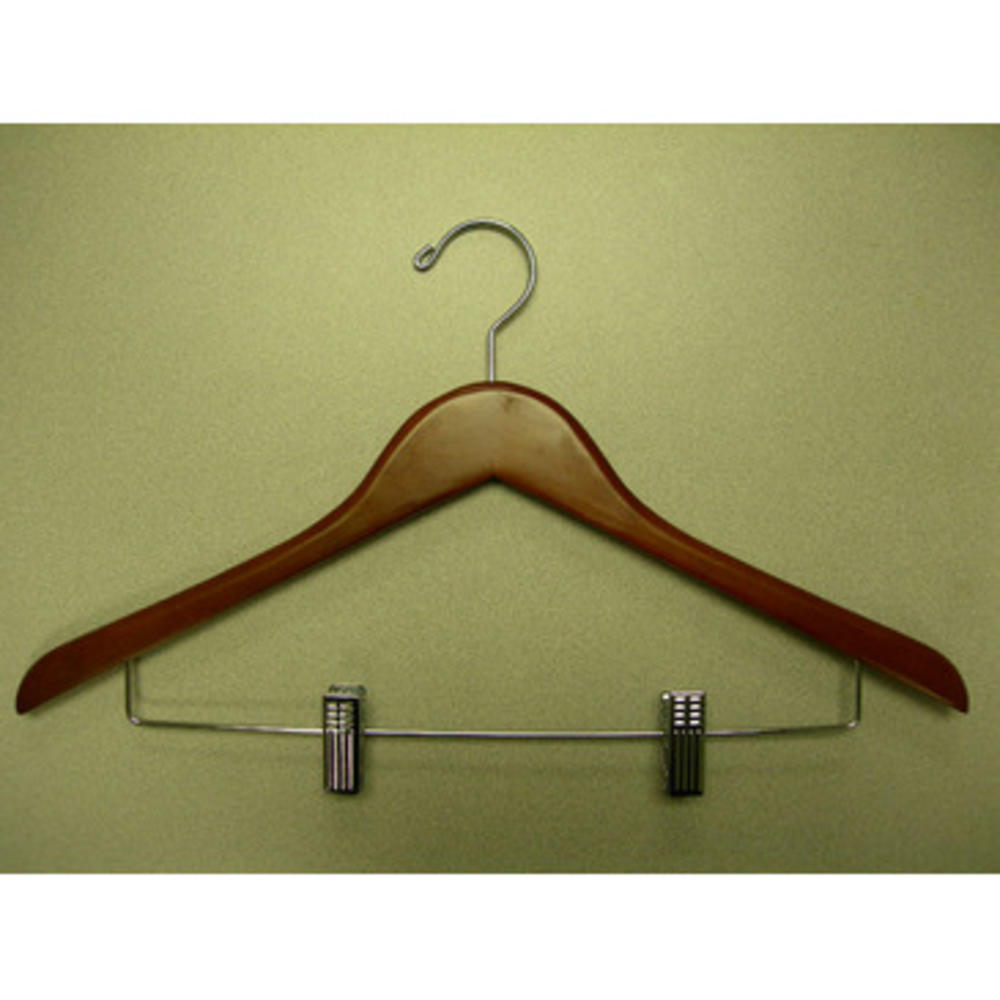 Proman Products Genesis Flat Suit Hanger w/ Wire Clips in Walnut