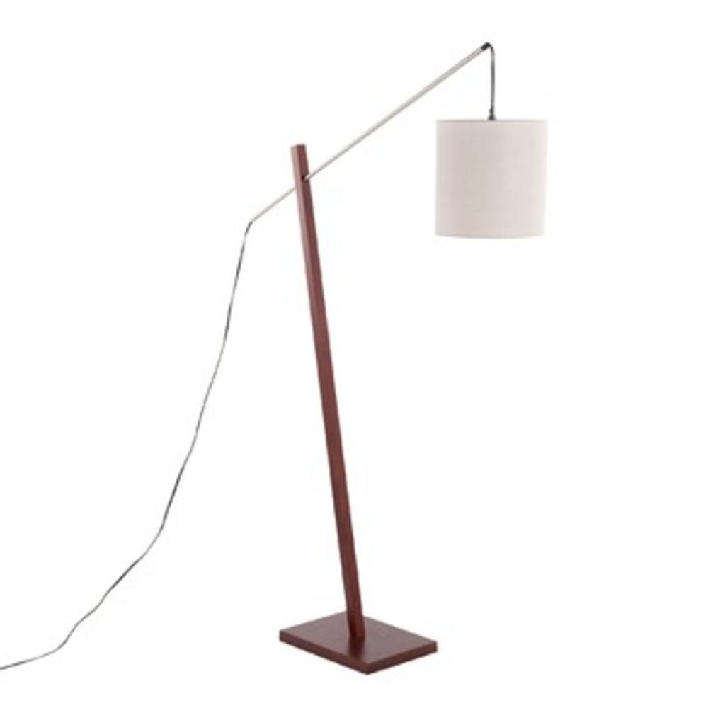 Lumisource Arturo Contemporary Floor Lamp in Walnut Wood and Satin Nickel with Grey Fabric