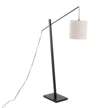 Lumisource Arturo Contemporary Floor Lamp in Black Wood and Black Steel with Grey Fabric S