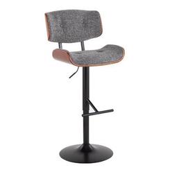 Lumisource Lombardi Mid-Century Modern Barstool in Black Metal and Grey Noise Fabric with Walnut