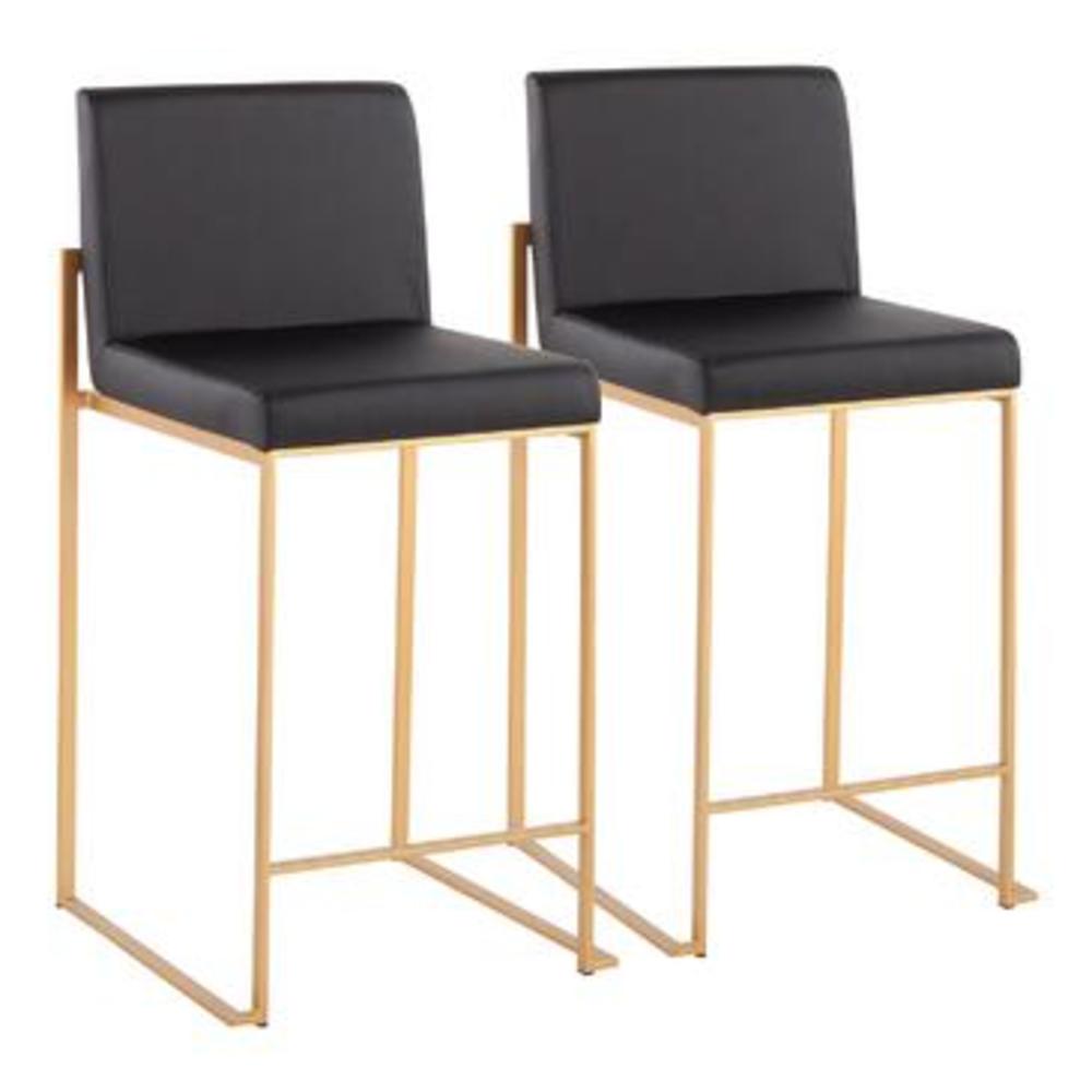 Lumisource Fuji Contemporary High Back Counter Stool in Gold Steel and Black Faux Leather -