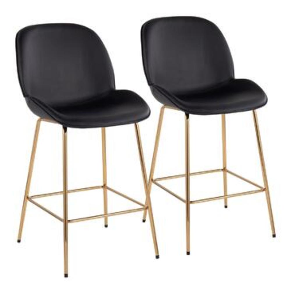 Lumisource Diva Contemporary/Glam Counter Stool in Gold Steel and Black Faux Leather - Set