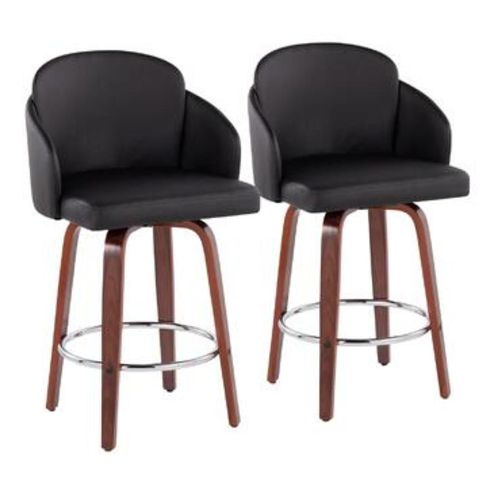 Lumisource Dahlia Contemporary Counter Stool in Walnut Wood and Black Faux Leather with Round